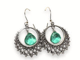 Filigree Emerald Earrings, Green/Blue Gemstone Earrings - Janine Design