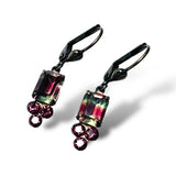 crystal Dangle Earrings, Pink and Green