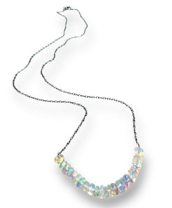 White Opal Necklace/ October Birthstone/Long Necklace