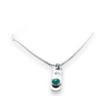 Emerald Tag Necklace , Silver Necklace, Gemstone Tag Necklace