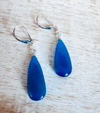 Cats Eye Quartz Ocean Blue Drop Earrings/wire Wrapped earrings