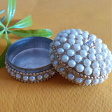 Jewelry Storage Box, Faux Pearl Studded, Trinket box, Royal - Janine Design