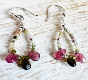 Tourmaline Gemstone Teardrop Hoop Earrings/Open Earrings