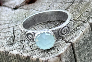 Chalcedony Scroll Sterling Silver Ring, Size 8 Ring, Promise Ring