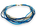 Blue and Gold Strands Necklace, twist Necklace, Stetement Necklace