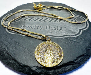 Wings Necklace, medallion, Gift, Gold Filled Medallion, Pave CZ