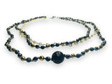 Beaded Adjustable Gemstone Necklace -Hematite and Lava Rock - Janine Design