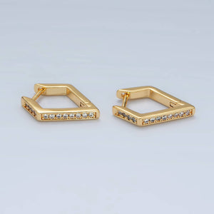 24K Gold Filled Pave CZ Geometric Hoop Earrings