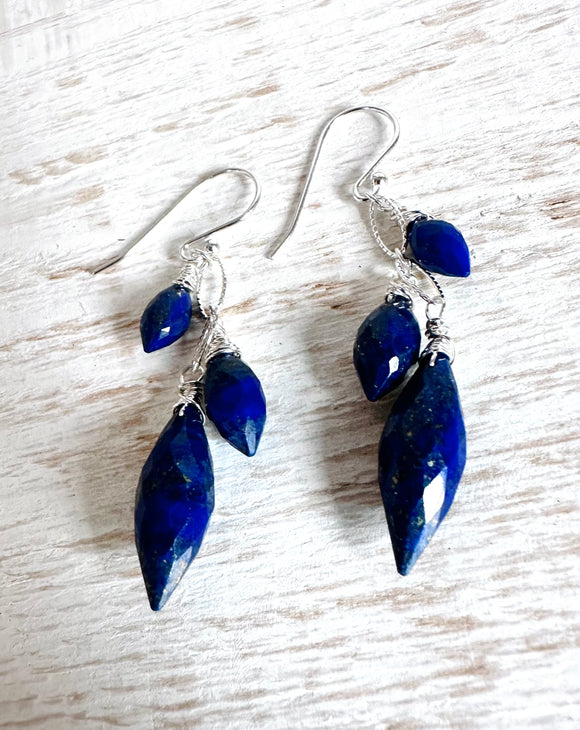 Lapis Gemstone Earrings, Cascade Chain Earrings