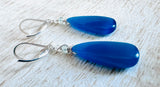 Cats Eye Quartz Ocean Blue Drop Earrings/wire Wrapped earrings