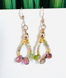 Tourmaline Gemstone Teardrop Hoop Earrings/Open Earrings