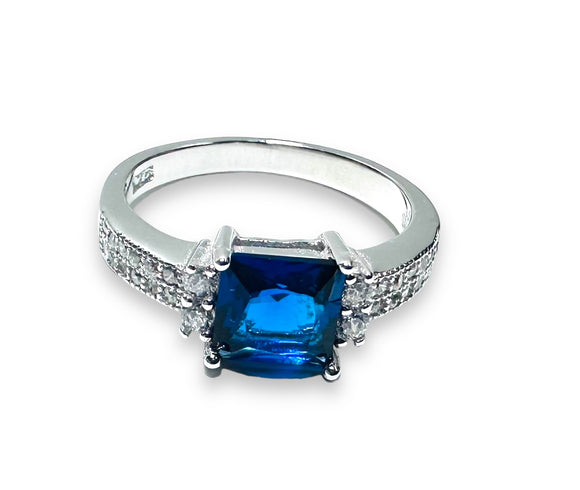 Sapphire and Cubic Zirconia/Sapphire Ring/ Lab Gemstone Ring-Small