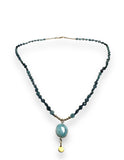 Indocholite Blue Tourmaline and Larimar Knotted Necklace