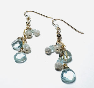 Aquamarine Gemstone Earrings, Cascade Chain Earrings - Janine Design