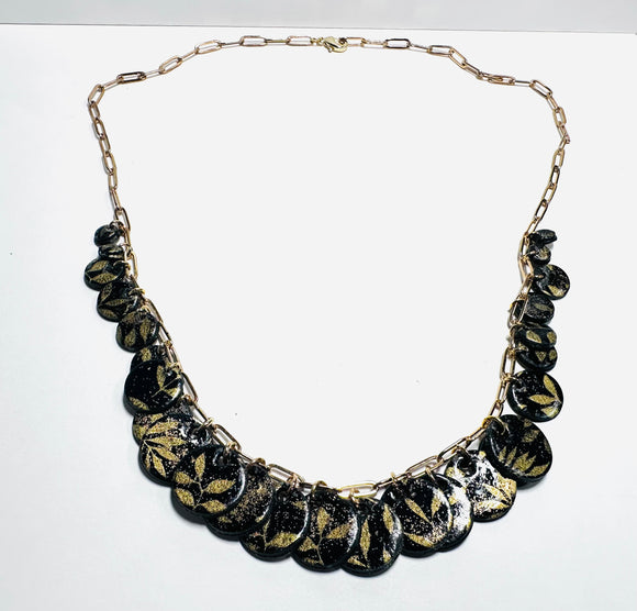 Polymer Clay Charm Necklace, Gold and Black Necklace - Janine Design