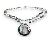 Beaded Adjustable Gemstone Necklace -Grey Pink Jade - Janine Design