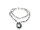 Beaded Adjustable Gemstone Necklace -Grey Pink Jade - Janine Design