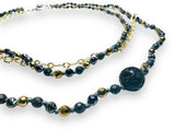 Beaded Adjustable Gemstone Necklace -Hematite and Lava Rock - Janine Design