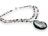 Beaded Adjustable Gemstone Necklace -Grey Pink Jade - Janine Design