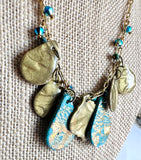 Polymer Clay Charm Necklace, Gold and Turquoise Necklace - Janine Design