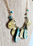 Polymer Clay Charm Necklace, Gold and Turquoise Necklace - Janine Design