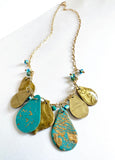 Polymer Clay Charm Necklace, Gold and Turquoise Necklace - Janine Design